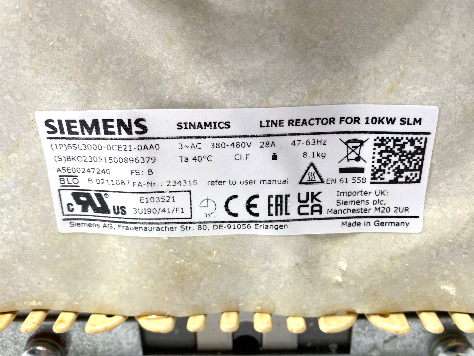 Siemens 6SL3000-0CE21-0AA0 Sinamics Line Reactor 480V 10kW - Maverick Industrial Sales