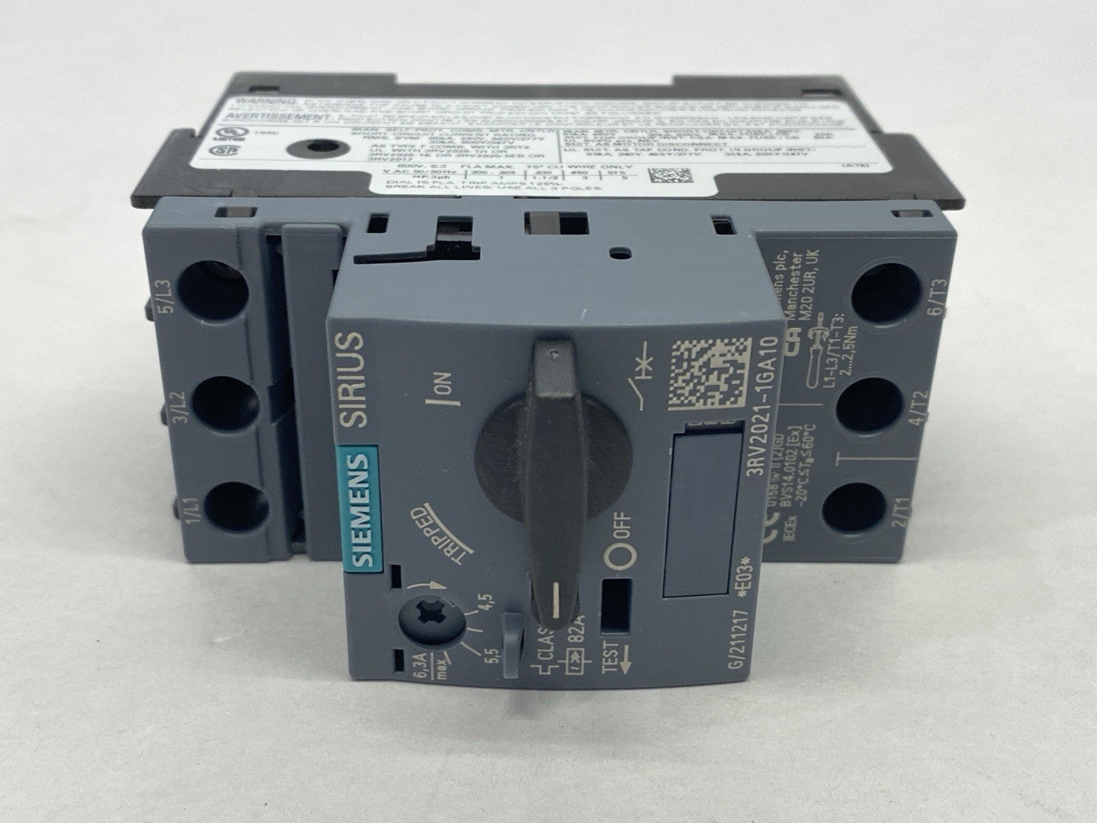 Siemens 3RV2021-1GA10 Sirius Circuit Breaker 4.5-6.3A 82A 600V - Maverick Industrial Sales