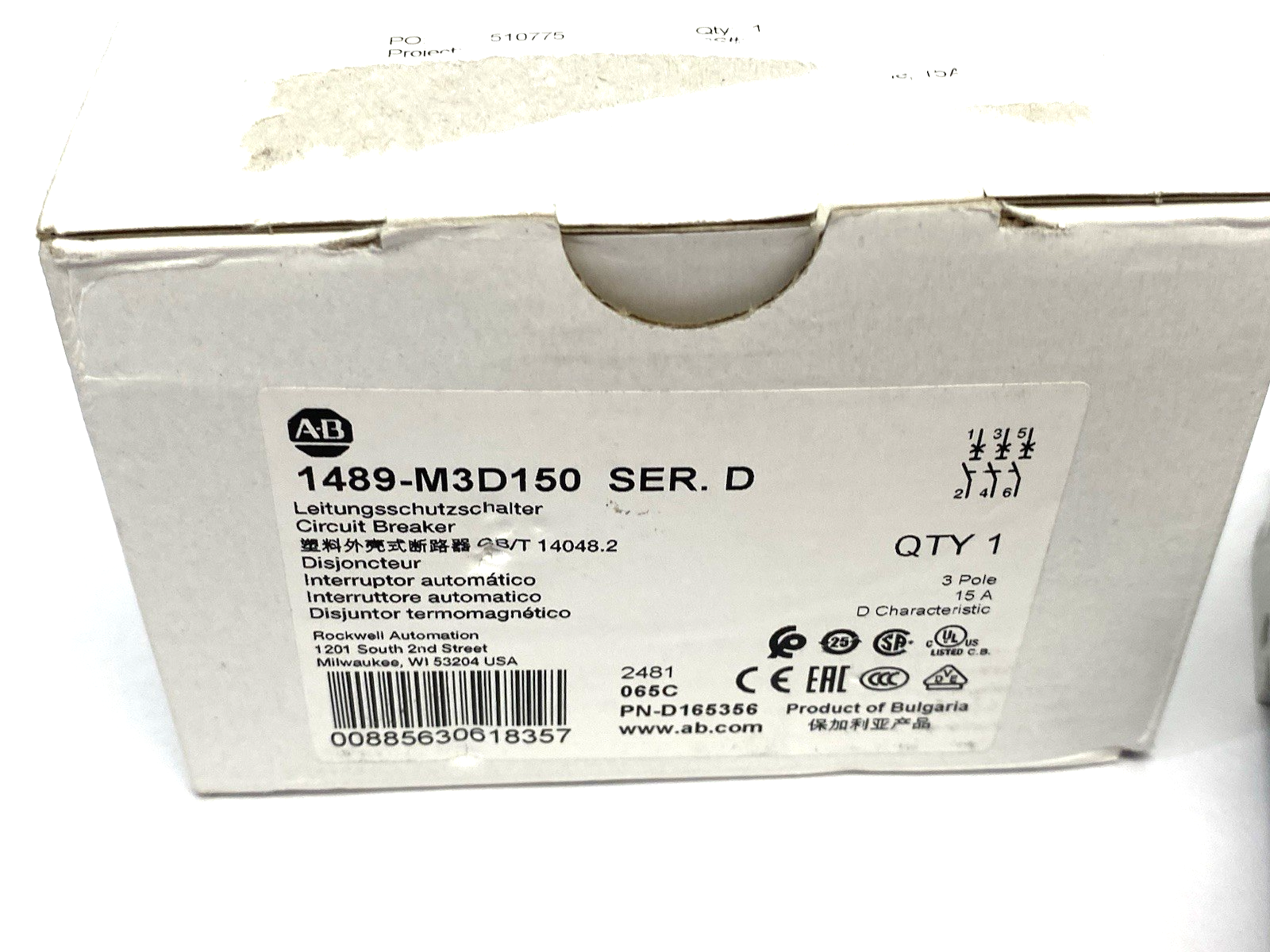 1489-M3D150 | Allen Bradley Ser. D Circuit Breaker 3-Pole 15A - New Other - Maverick Industrial Sales