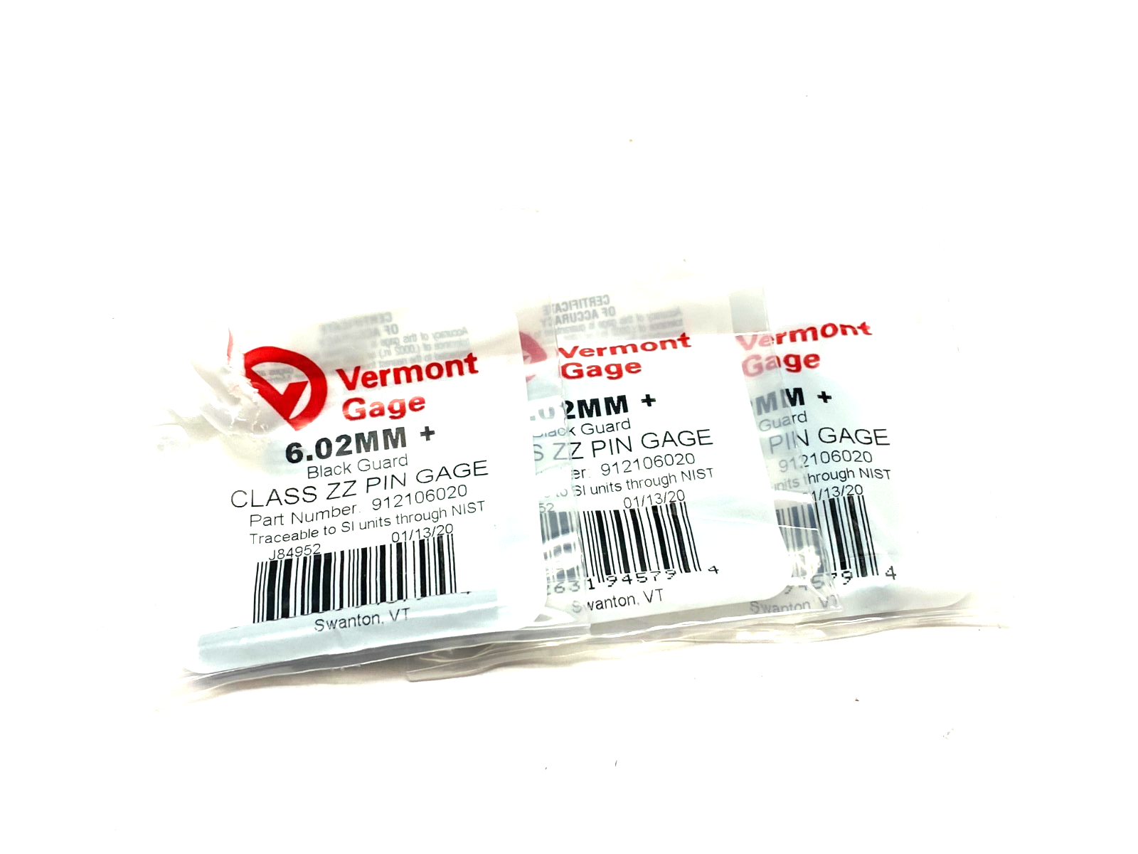 Vermont Gage 912106020 Black Guard Class ZZ Plus Pin Gage LOT OF 3 - Maverick Industrial Sales