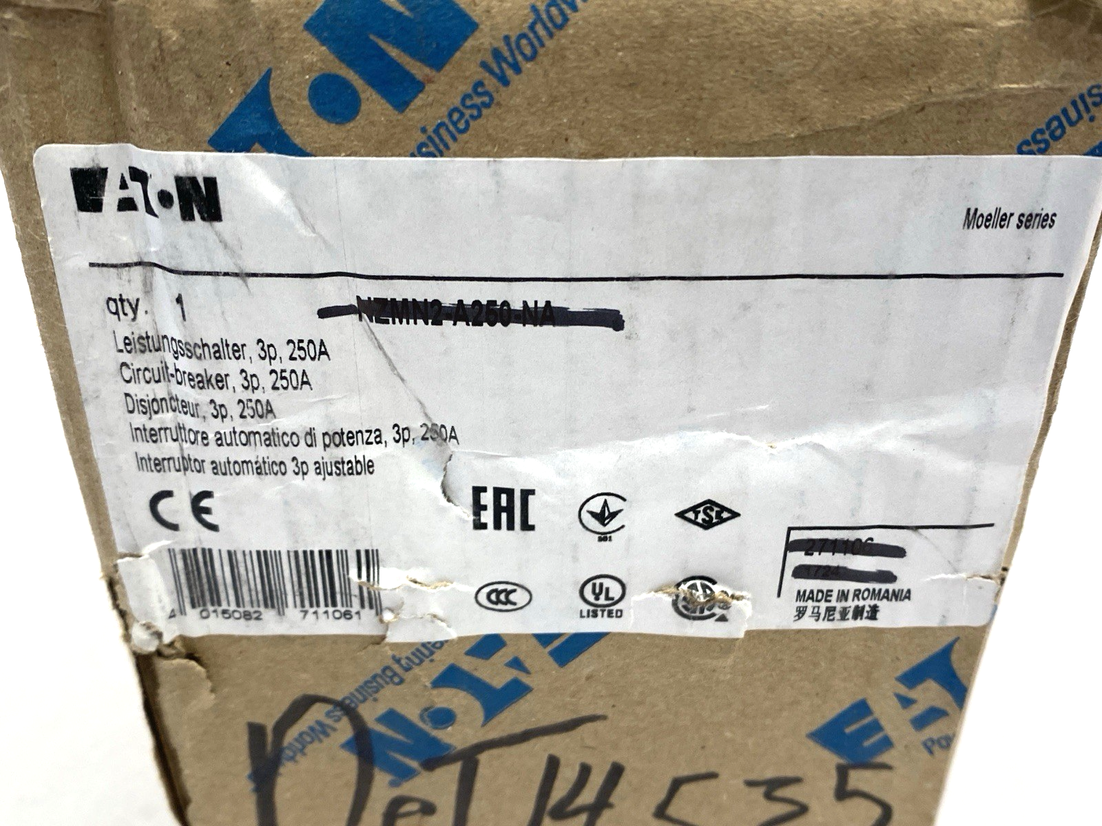 Eaton NZMN2-A250-NA Molded Case Circuit Breaker 3-Pole 250A - Maverick Industrial Sales