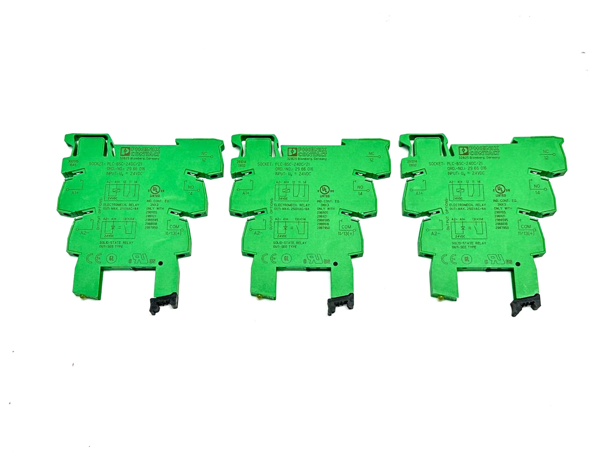 PLC-BSC-24DC/21 | Phoenix Contact Relay Socket DIN 2966016 LOT OF 3 - Used - Maverick Industrial Sales