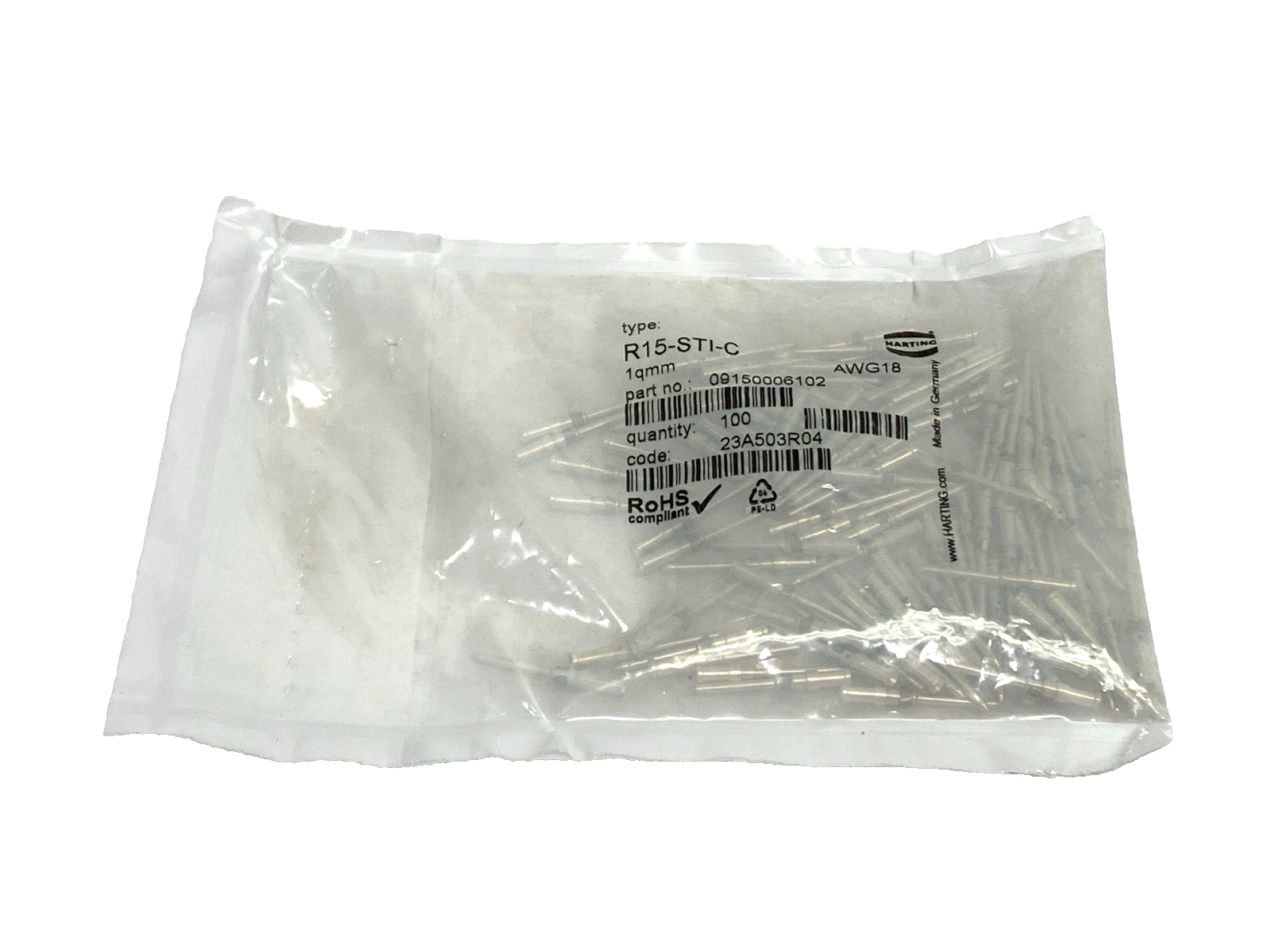 Harting 09150006102 Crimp Contact 1qmm R15-STI-C LOT OF 100 - Maverick Industrial Sales