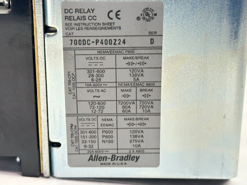 Allen Bradley 700-DC-P400Z24 Ser D DC Industrial Relay 24VDC 5A 600VDC - Maverick Industrial Sales