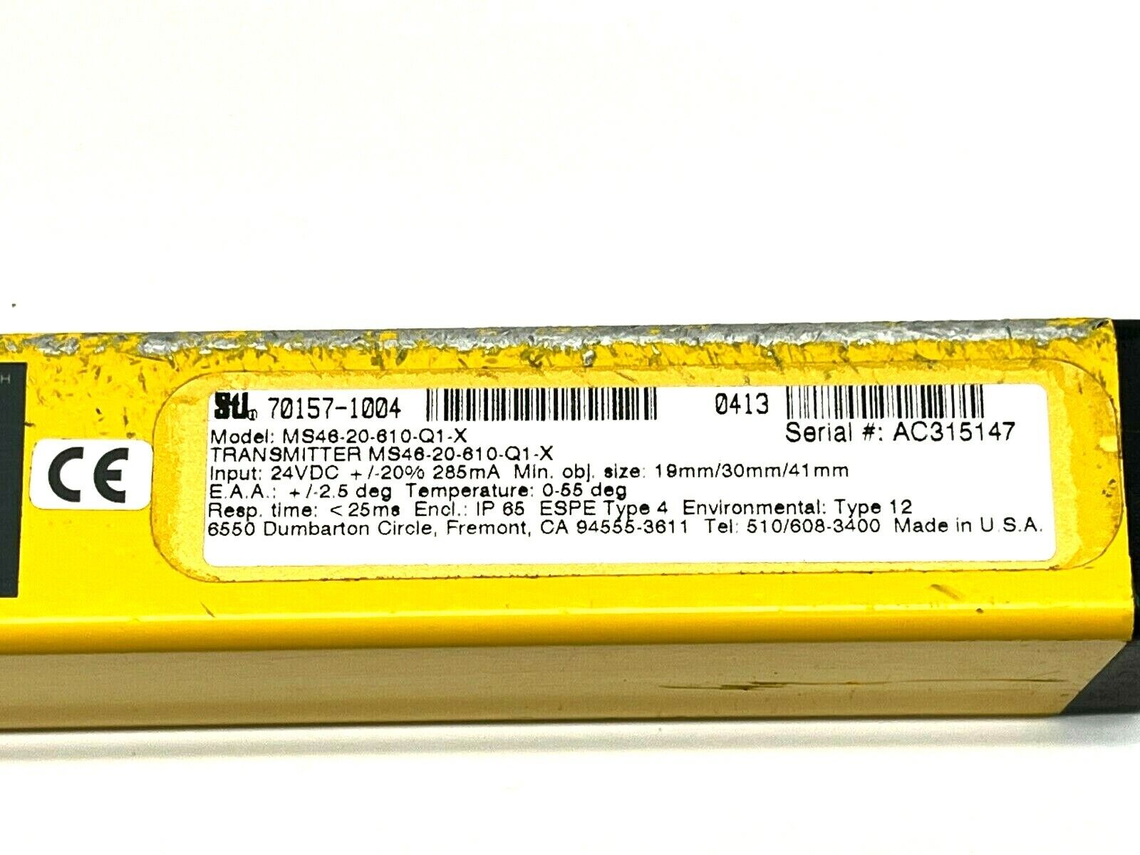Omron STI MS46-20-610-Q1-X Safety Light Curtain Mini Safe 4600 Transmitter - Maverick Industrial Sales