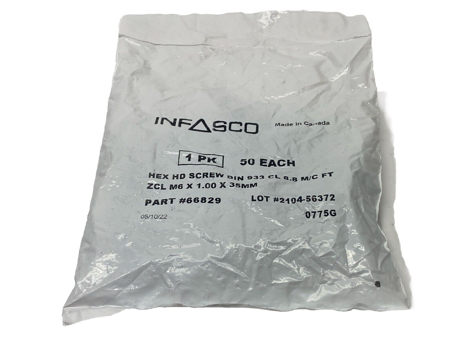 INFASCO 66829 Hex Head Screw DIN 933 CL 8.8M/C FT ZCL M6 x 1.00 x 35mm PKG OF 50 - Maverick Industrial Sales