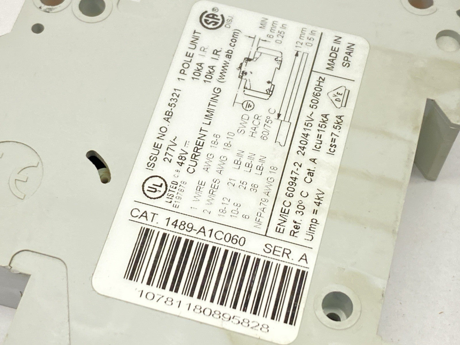 1489-A1C060 | Allen Bradley Ser A Circuit Breaker 1-Pole 6A 277V LOT OF 3 - Used - Maverick Industrial Sales