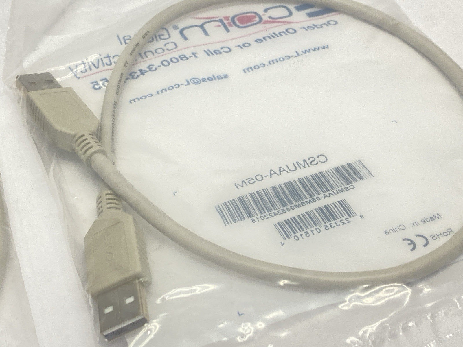 CSMUAA-05M | L-Com USB Cable USB A - USB A 0.5m LOT OF 2 - New - Maverick Industrial Sales