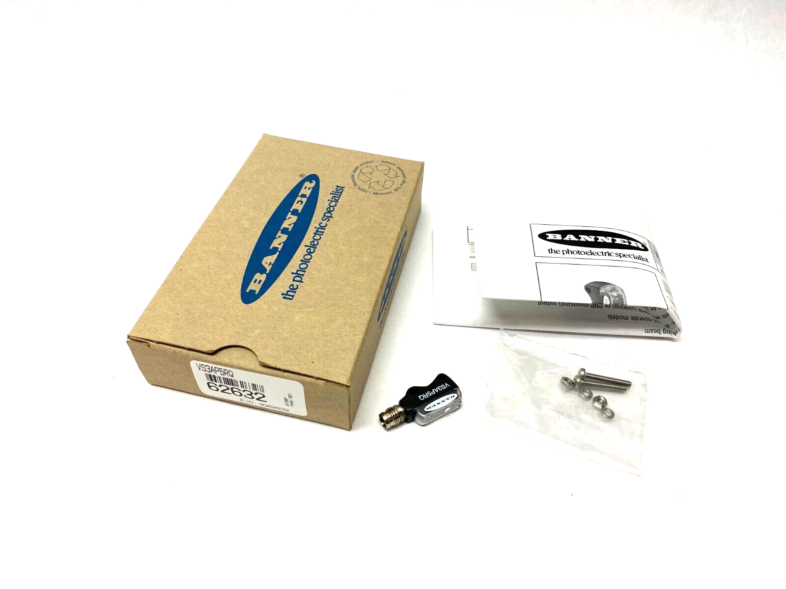 VS3AP5RQ, 62632 | Banner VS3AP5RQ Opposed-Mode Photoelectric Sensor w/ Advanced Optics 62632 - New - Maverick Industrial Sales