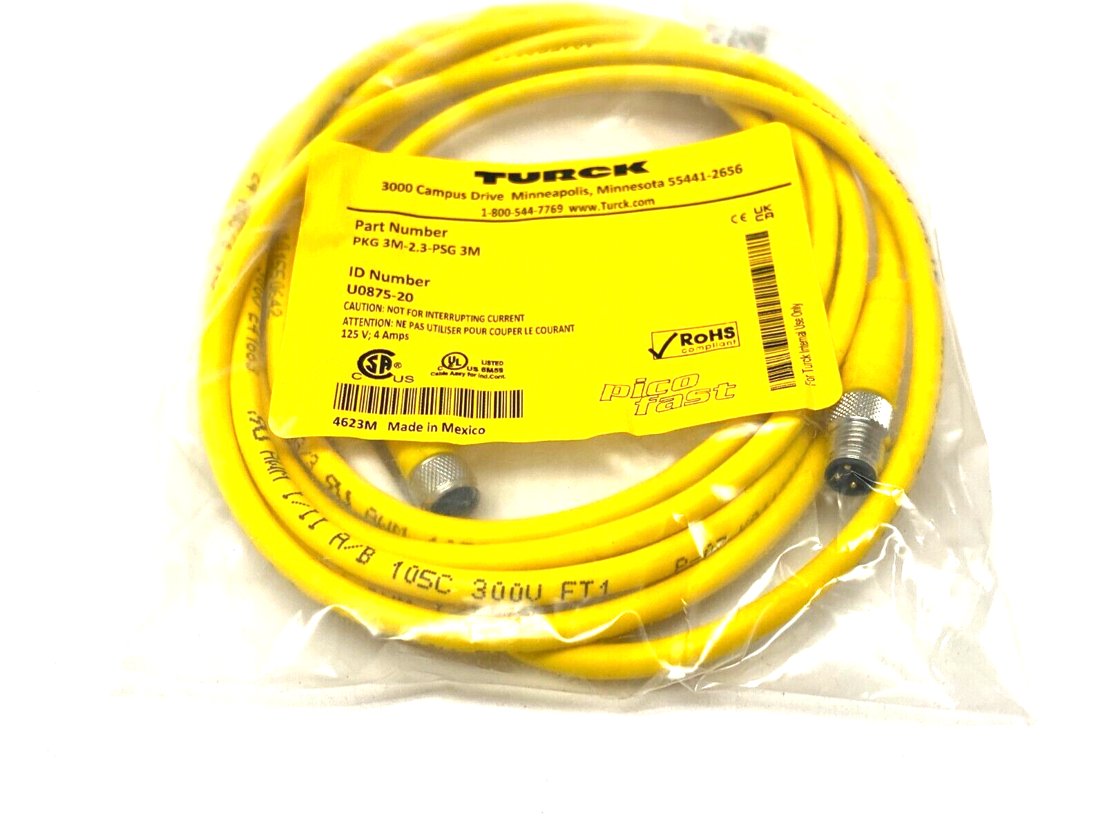 PKG 3M-2.3-PSG 3M, U0875-20 | Turck PKG 3M-2.3-PSG 3M Picofast Double Ended Cordset U0875-20 - New - Maverick Industrial Sales