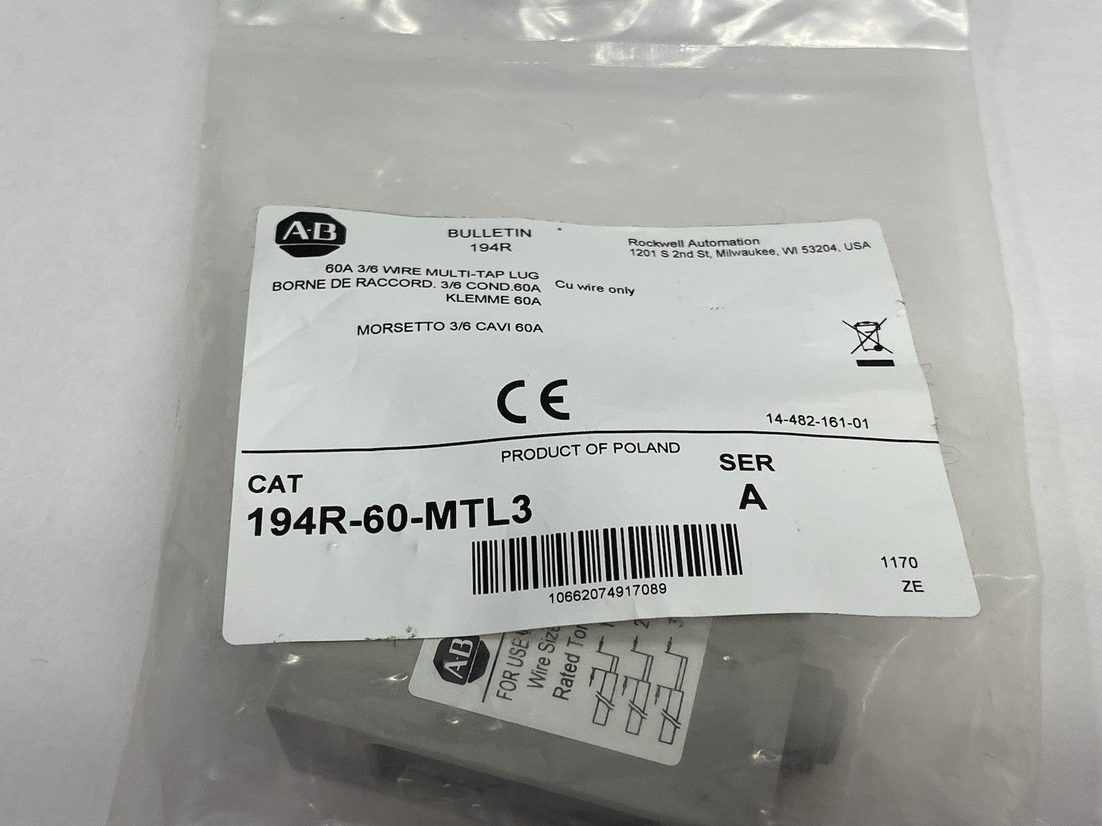 194R-60-MTL3 | Allen Bradley Ser. A Multi-Tap Lug, 3/6 Wire, 60A - New - Maverick Industrial Sales