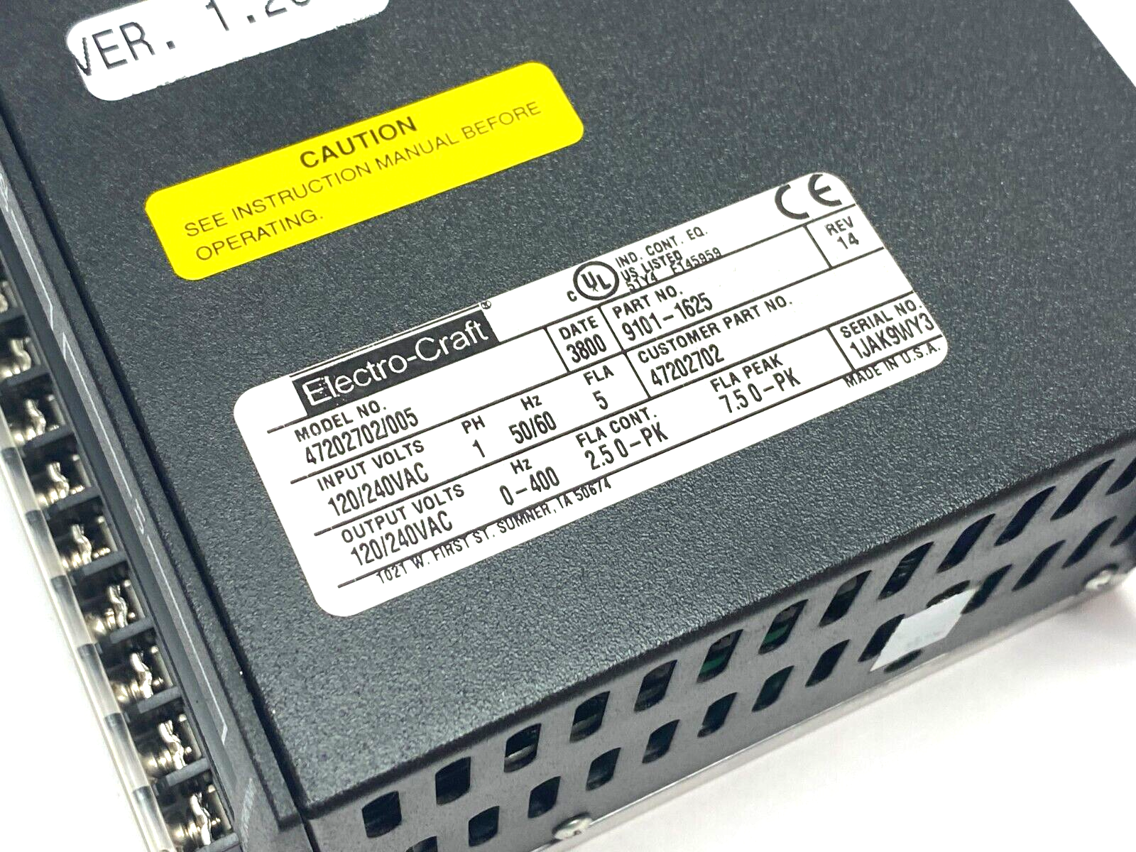 Electro-Craft 47202702/005 BRU Ser Advantage Line Servo Drive 1-Phase 9101-1625 - Maverick Industrial Sales