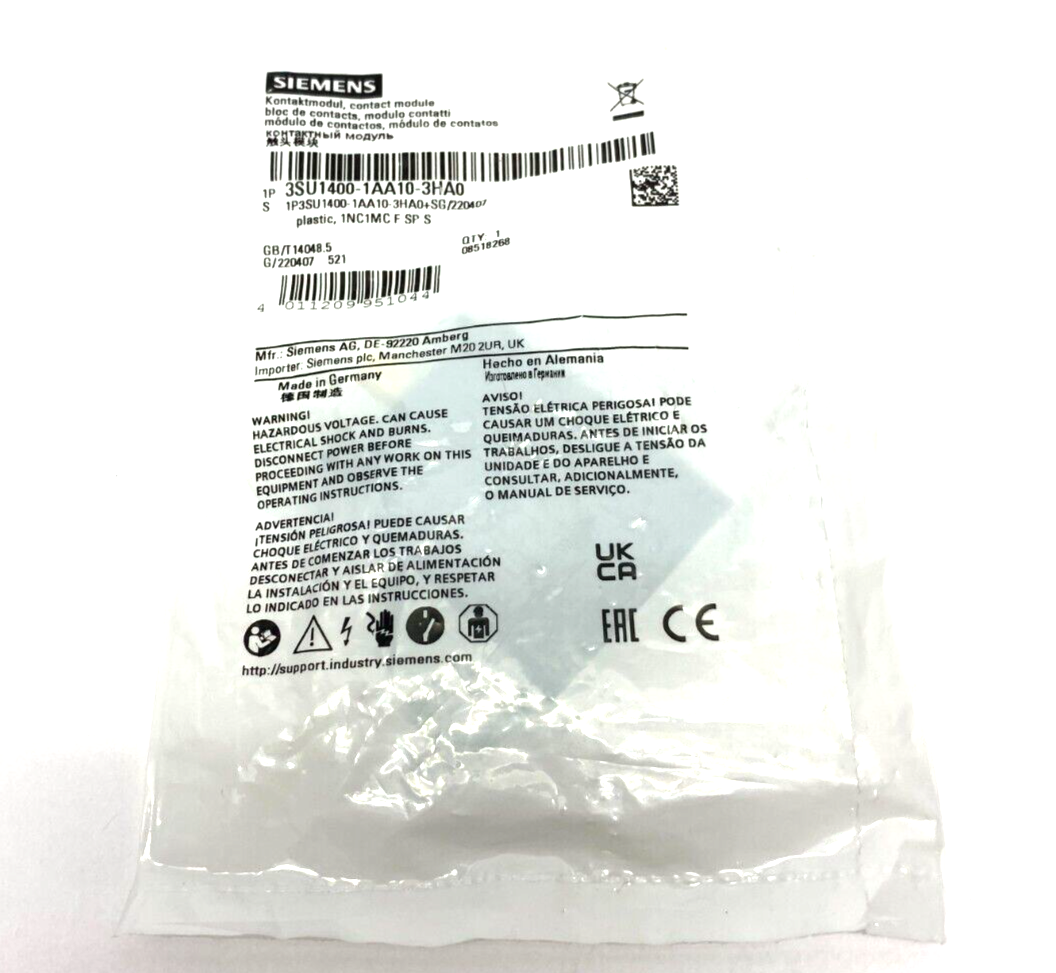 Siemens 3SU1400-1AA10-3HA0 Contact Module Spring-Loaded Terminals - Maverick Industrial Sales