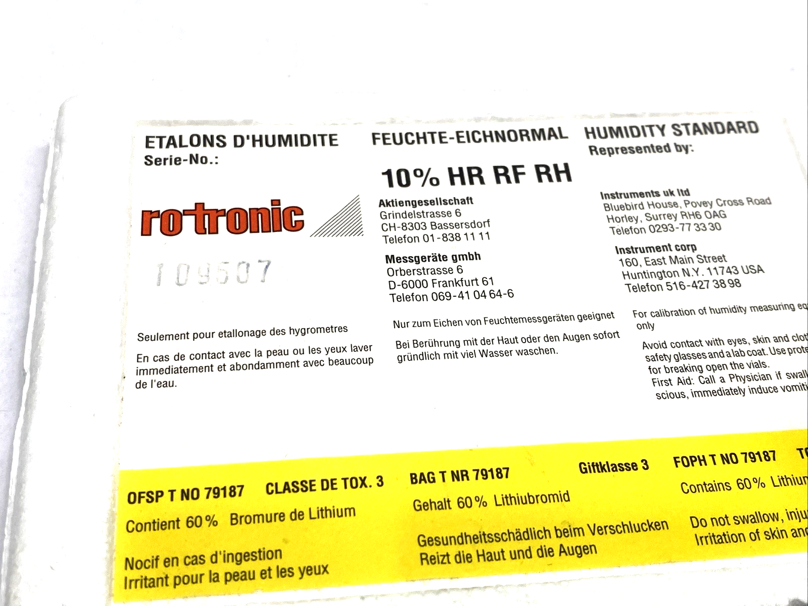 EA10-SCS | Rotronic 10 Percent HR RF RH Humidity Standard 109507 BOX OF 3 - New – Open box - Maverick Industrial Sales