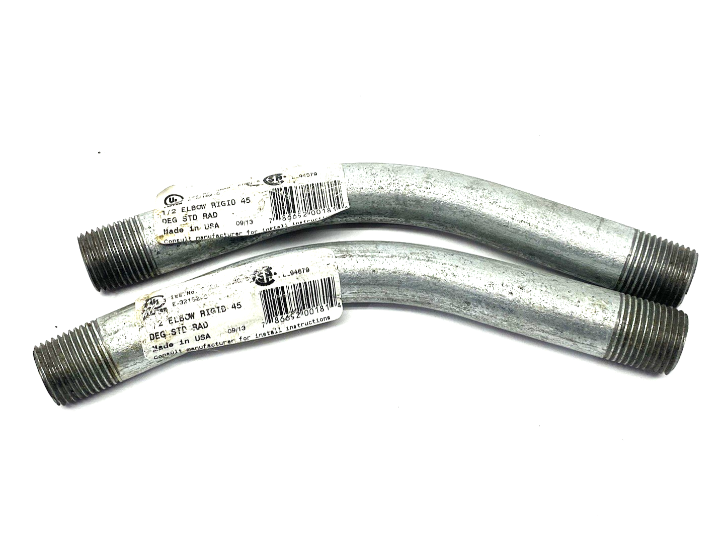 1/2" Rigid 45-Degree Elbow Conduit, Standard, Male to Male Threaded LOT OF 2 - Maverick Industrial Sales