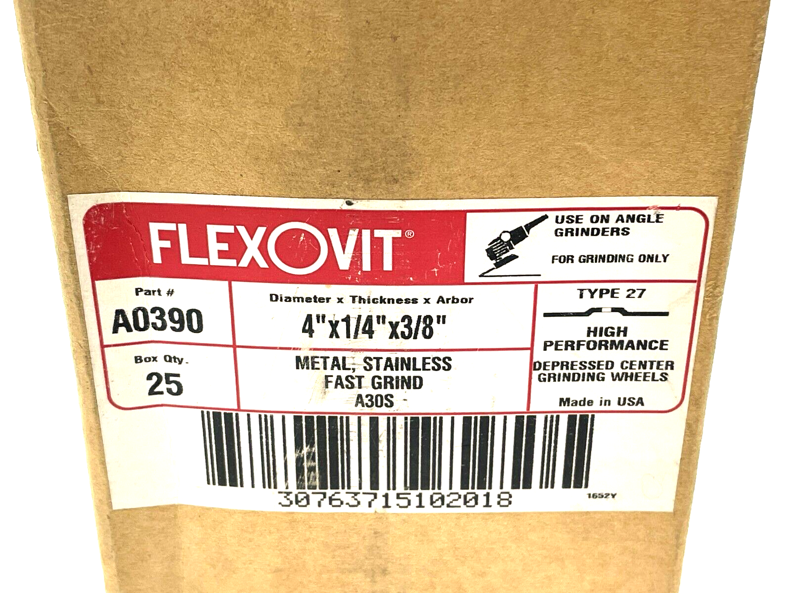 A0390 | Flexovit Grinding Wheel Type 27 3/8" Arbor 1/4" Thick 4" Dia. PKG OF 25 - New - Maverick Industrial Sales