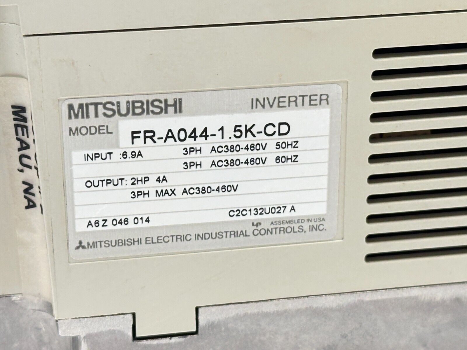Mitsubishi FR-A044-1.5K-CD AC Drive 4A 2HP 3PH w/ FR-PU03E Parameter Unit - Maverick Industrial Sales
