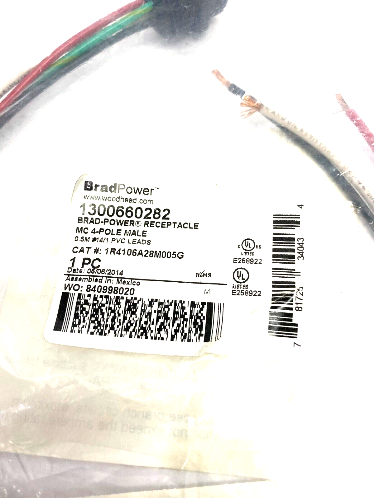 Woodhead BradPower 1300660282 Circular Receptacle Assembly MC 4-Pole Male - Maverick Industrial Sales