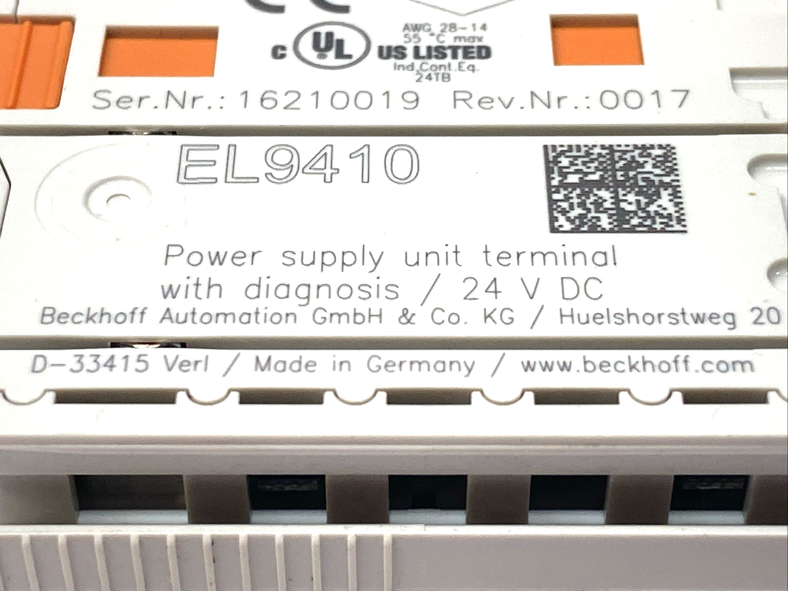 Beckhoff EL9410 EtherCAT Power Supply Terminal w/ Diagnosis For E-Bus 24VDC 2A - Maverick Industrial Sales