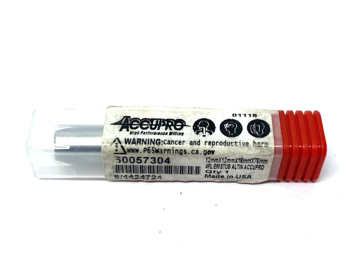 Accupro 60057304 Square End Mill: 12.00mm Dia, 16.00 mm LOC, 4 Flutes - Maverick Industrial Sales
