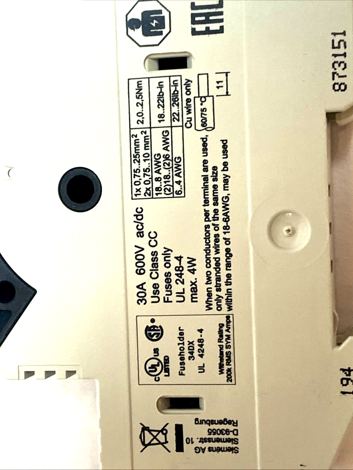 Siemens 34NW7-5130HG Fuse Holder 600V - Maverick Industrial Sales