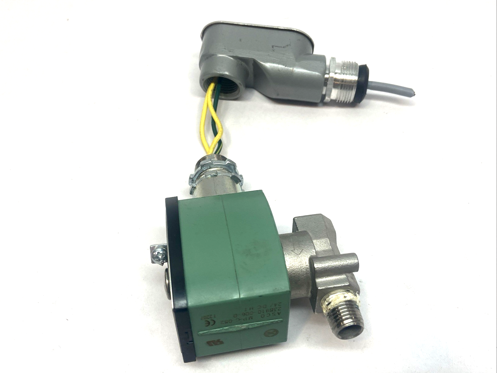 8262H130DC24/DCD | ASCO 1/4" 2-Way Solenoid Valve w/ Red Dot Conduit Fitting - Used - Maverick Industrial Sales