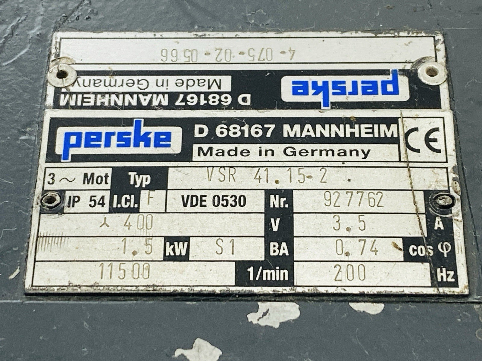 Perske VSR 41.15-2 Spindle Motor 11500RPM 3.5A 400V 1.5KW - Maverick Industrial Sales