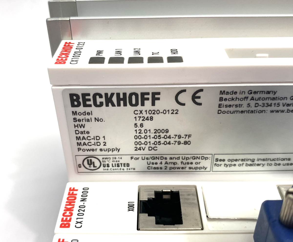 Beckhoff CX1020-0122 Basic CPU Module, Single Core, 1 GHz Intel® CPU - Maverick Industrial Sales