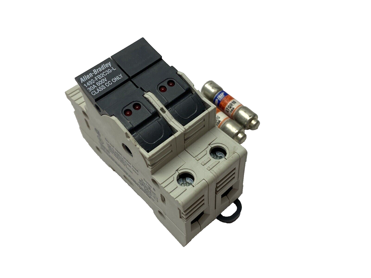 Allen Bradley 1492-FB2C30-L Fuse Holder 2-Pole 30A 600V w/ 2x Amp-Trap ATQR10 - Maverick Industrial Sales