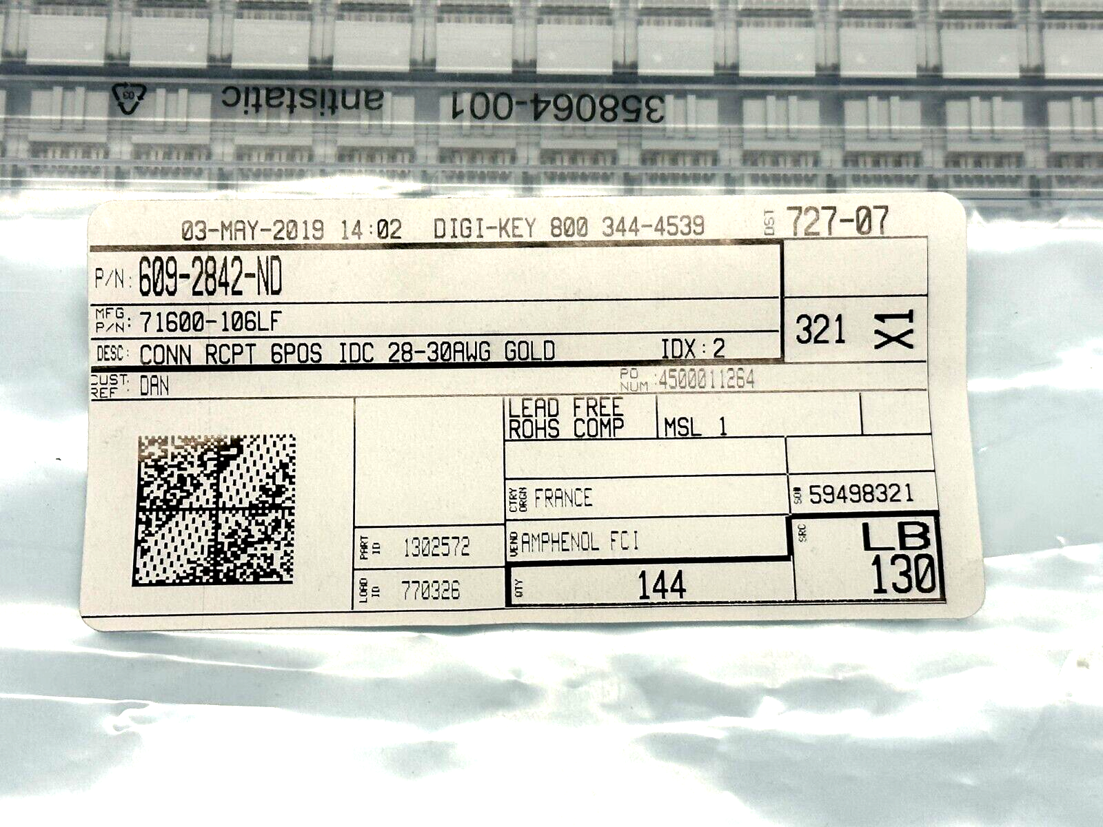 Amphenol ICC 71600-106LF Rectangular Connector IDC 28-30AWG Gold LOT OF 144 - Maverick Industrial Sales