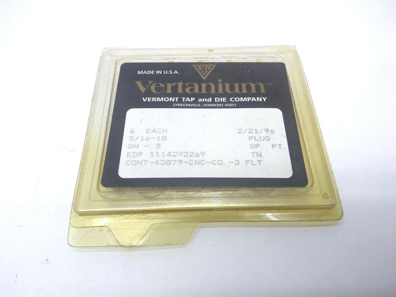Vermont Tap and Die Veritanium 1114292269 5/16-18 NC Plug GH-5 SP. PT. HSCO 6 PC - Maverick Industrial Sales