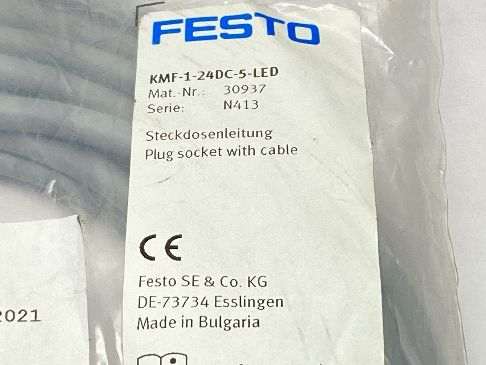 Festo KMF-1-24DC-5-LED Plug Socket With Cable 5m 30937 - Maverick Industrial Sales