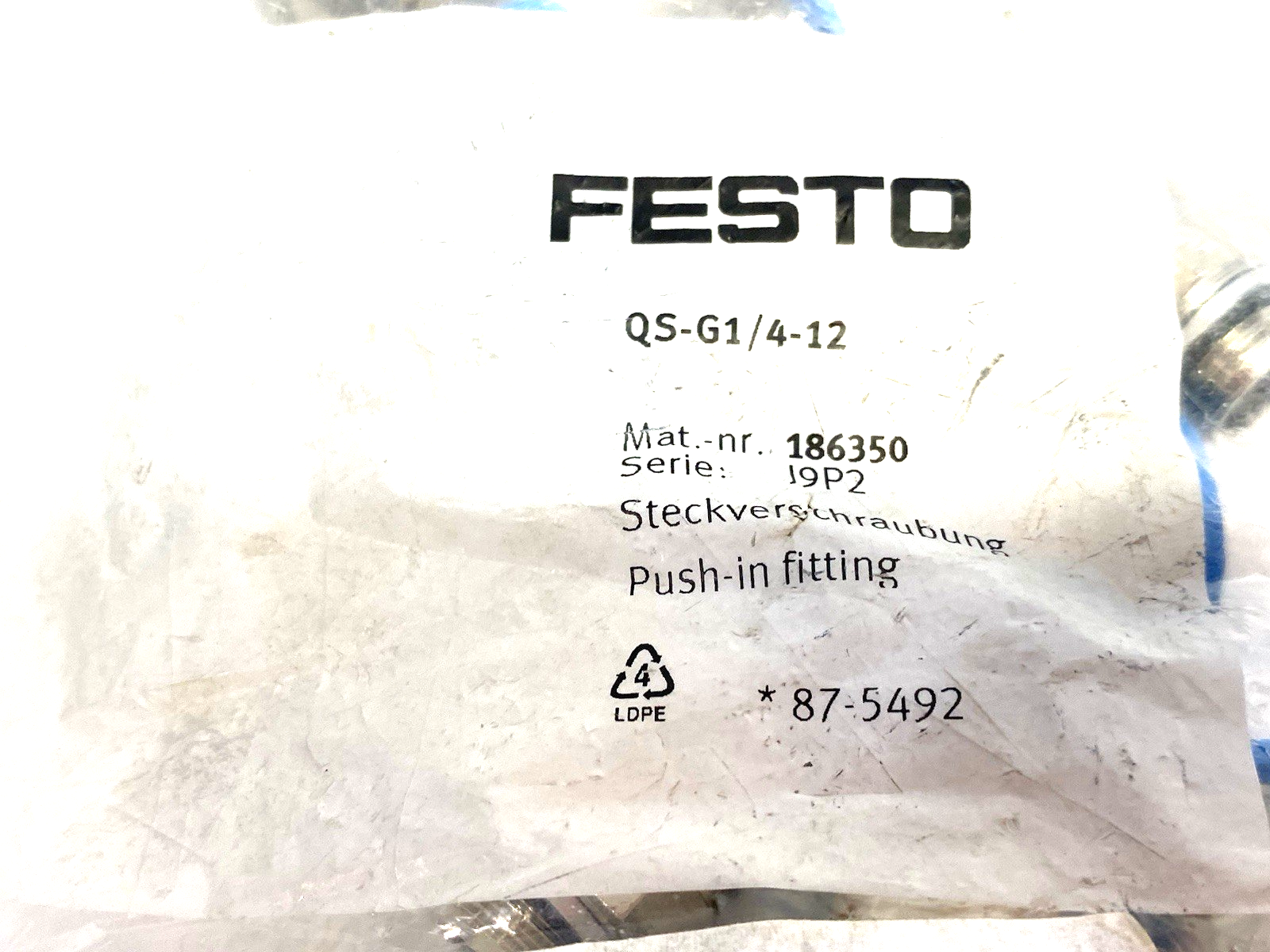 Festo QS-G1/4-12 Pneumatic Push-In Fitting for 12mm OD Tubing 186350 PKG OF 10 - Maverick Industrial Sales