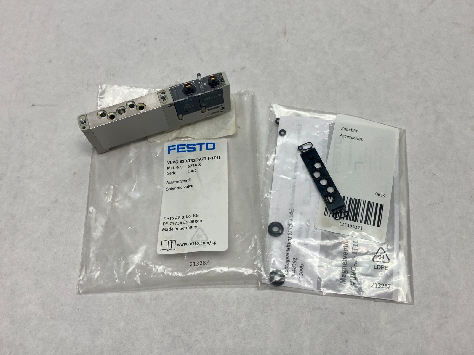 Festo VUVG-B10-T32C-AZT-F-1T1L Solenoid Valve 2-Way Monostable Closed, 573410 - Maverick Industrial Sales