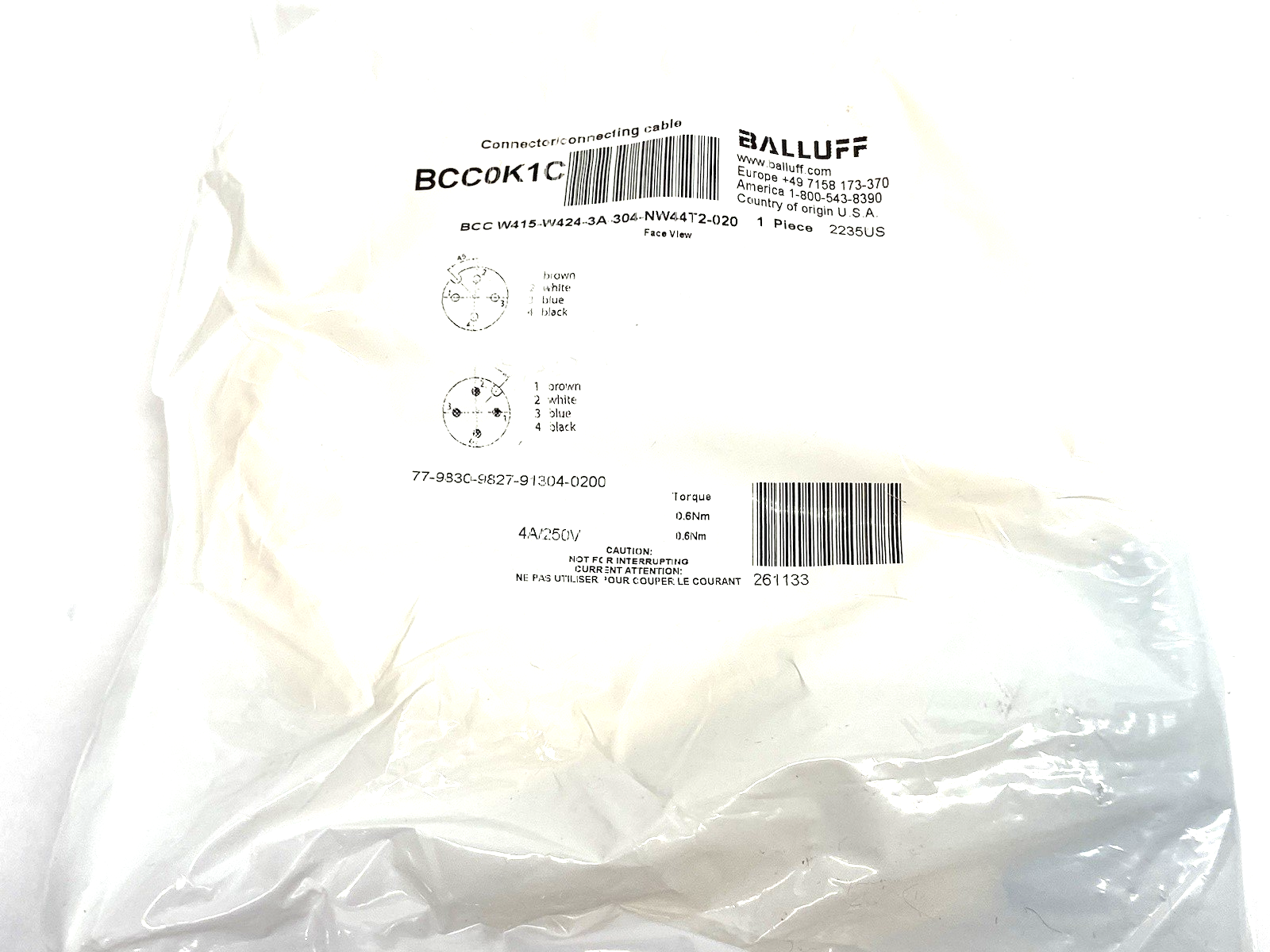 BCC0K1C | Balluff High Performance Welding Cable BCC W415-W424-3A-304-NW44T2-020 - New - Maverick Industrial Sales
