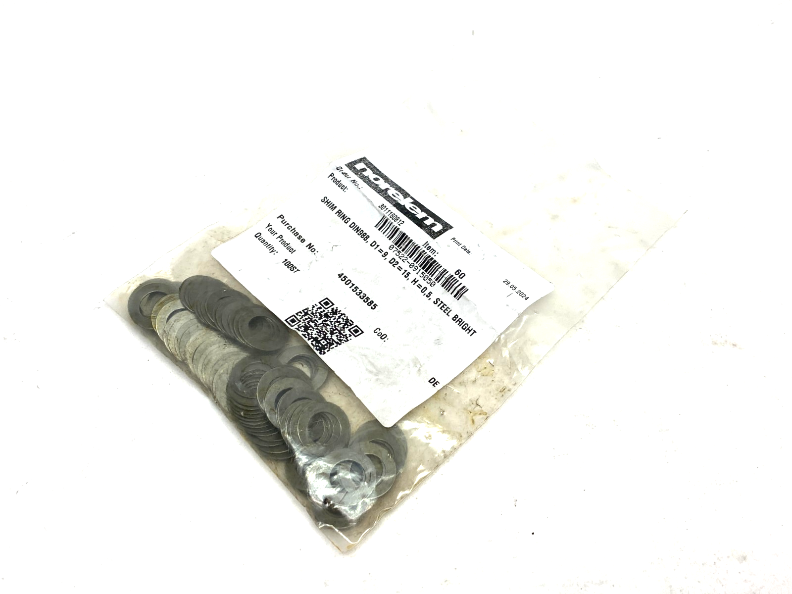 07522-0915050 | Norelem Shim Ring D1=9, D2=15, H=0,5, PKG OF 100 - New - Maverick Industrial Sales