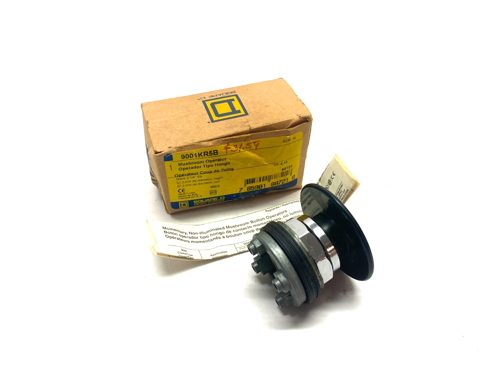 Square D 9001KR5B Mushroom Head Operator Pushbutton Black 2-1/4" Dia. - Maverick Industrial Sales
