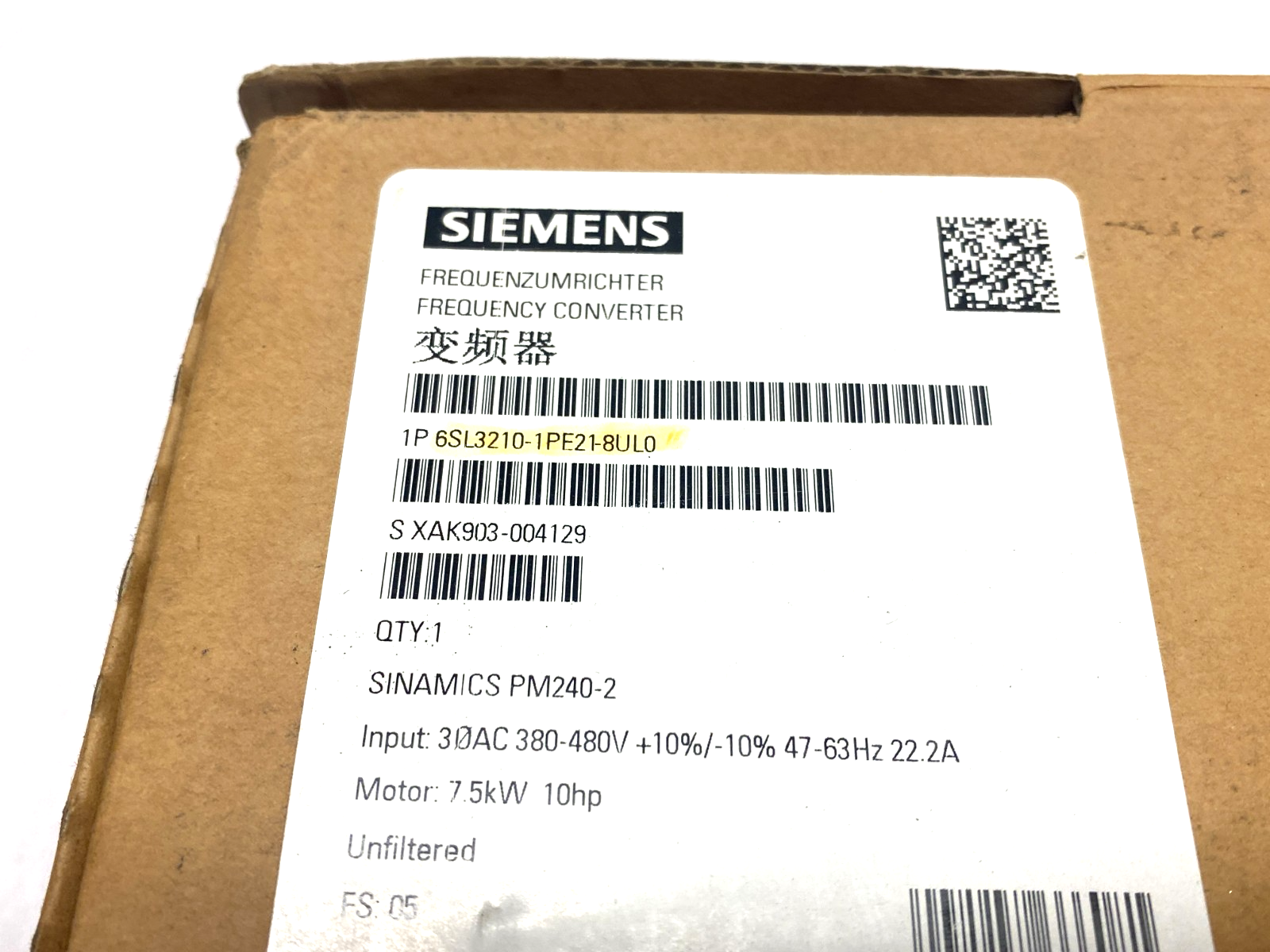 Siemens 6SL3210-1PE21-8UL0 SINAMICS PM240-2 Power Module 380-480V - Maverick Industrial Sales