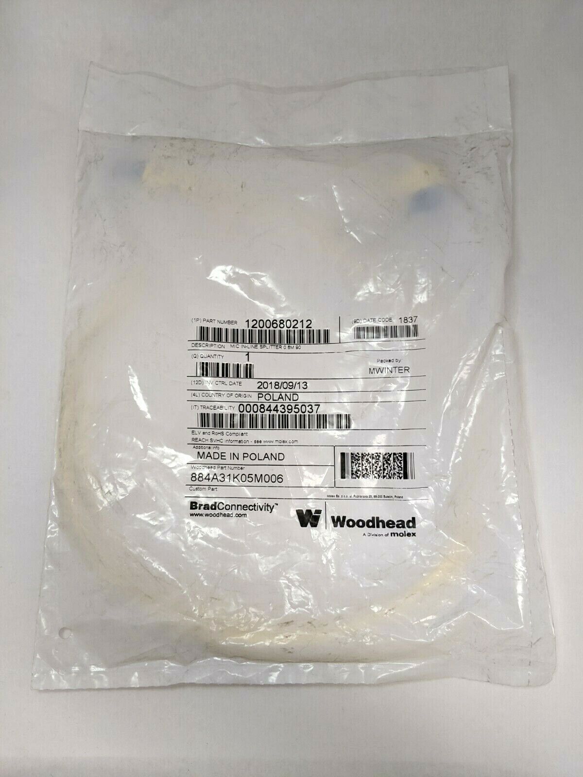 Molex Woodhead 1200680212 In-Line Splitter Cordset - Maverick Industrial Sales