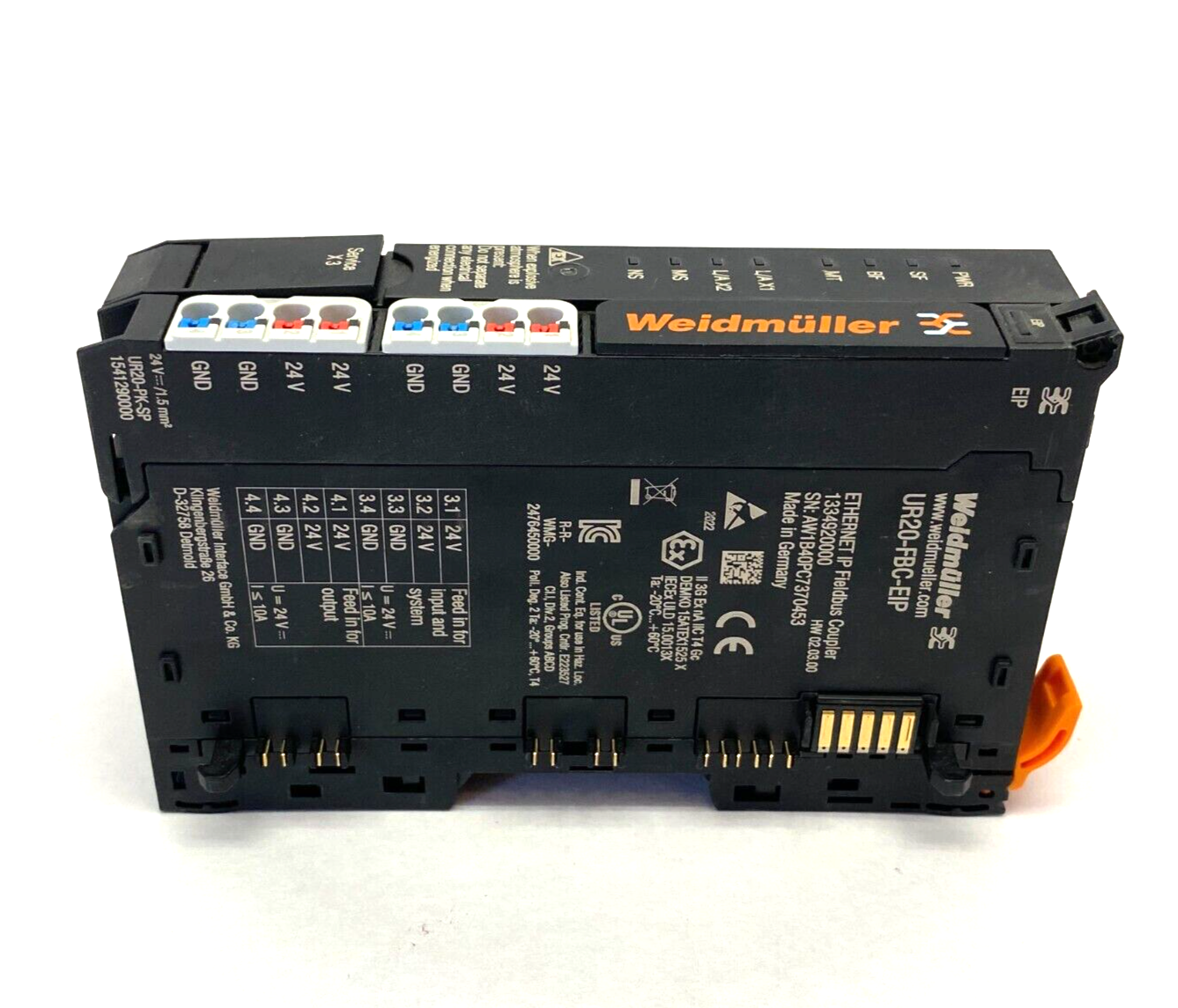 Weidmüller 1334920000 Remote I/O Fieldbus Coupler UR20-FBC-EIP NO END PLATE - Maverick Industrial Sales