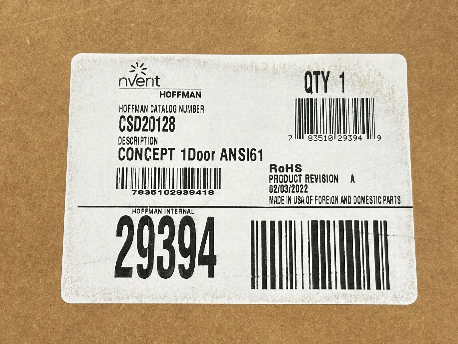 Hoffman CSD20128 Concept Single-Door Enclosure 20" x 12" x 8" 29394 - Maverick Industrial Sales