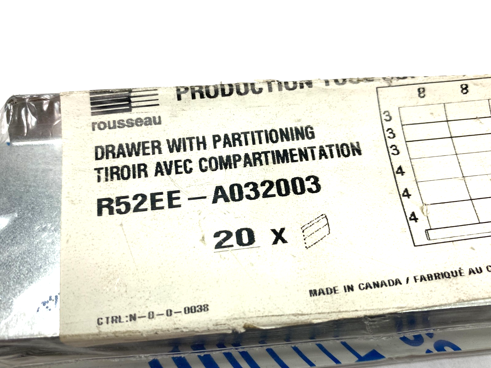 R52EE-A032003 | Rousseau Metal Drawer with Partitioning PKG OF 20 - New - Maverick Industrial Sales