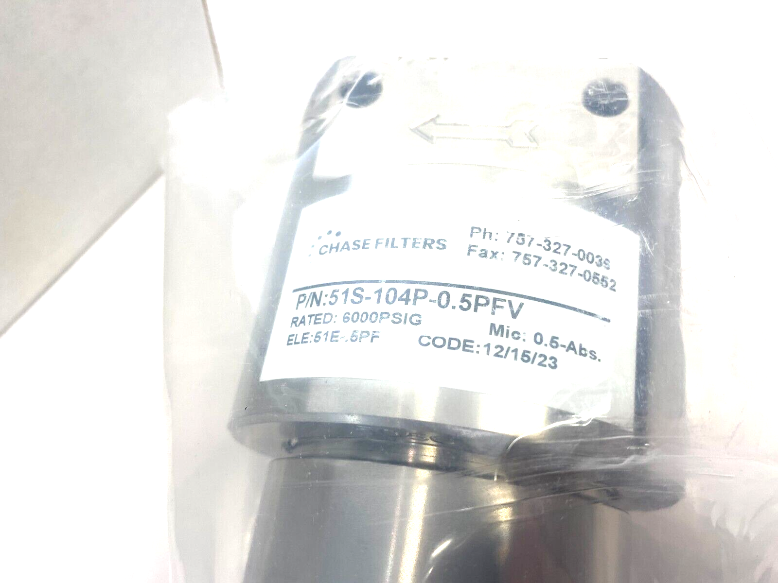 Chase Filters 51S-104P-0.5PFV T-Type Ultra High Pressure Filter 6000PSIG - Maverick Industrial Sales