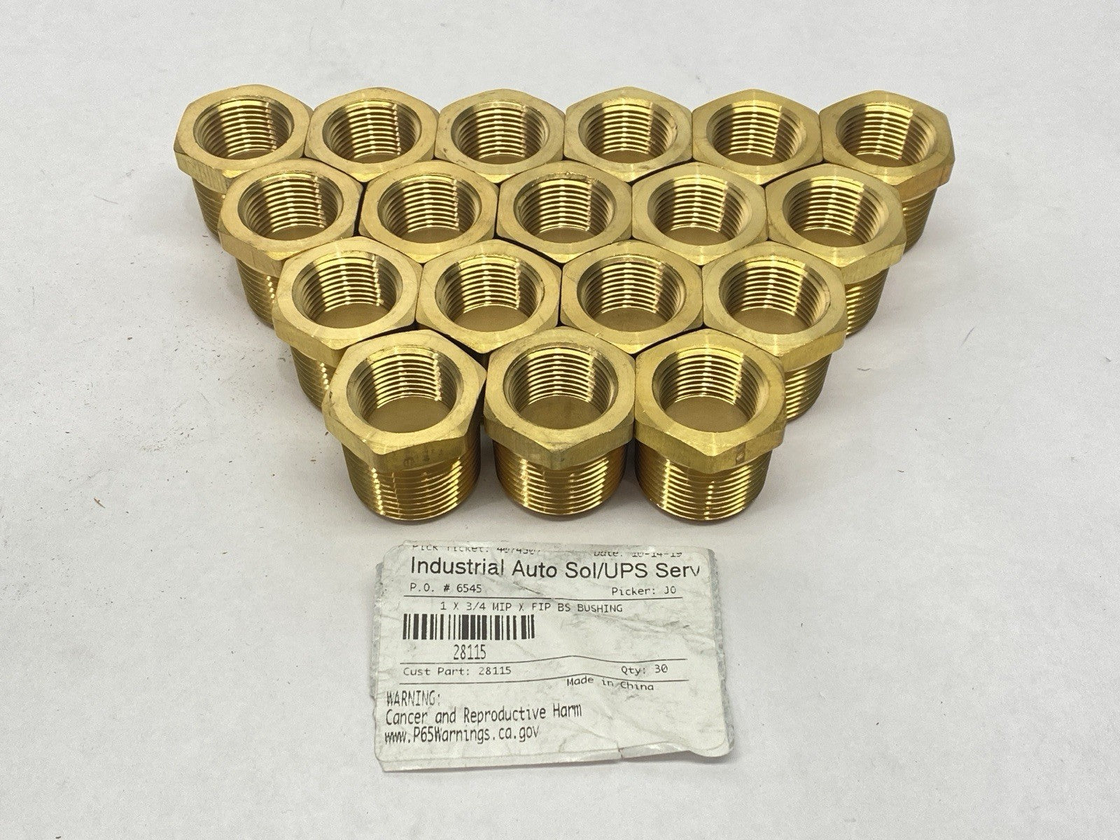 28115 | Midland Industries Hex Bushing 1" Male NPTF x 3/4" Female NPTF LOT OF 18 - New – Open box - Maverick Industrial Sales