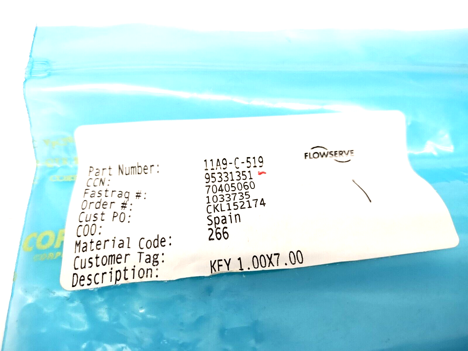 95331351, 11A9-C-519 | Flowserve 11A9-C-519 Key 1.00" x 7.00" 95331351 - New - Maverick Industrial Sales