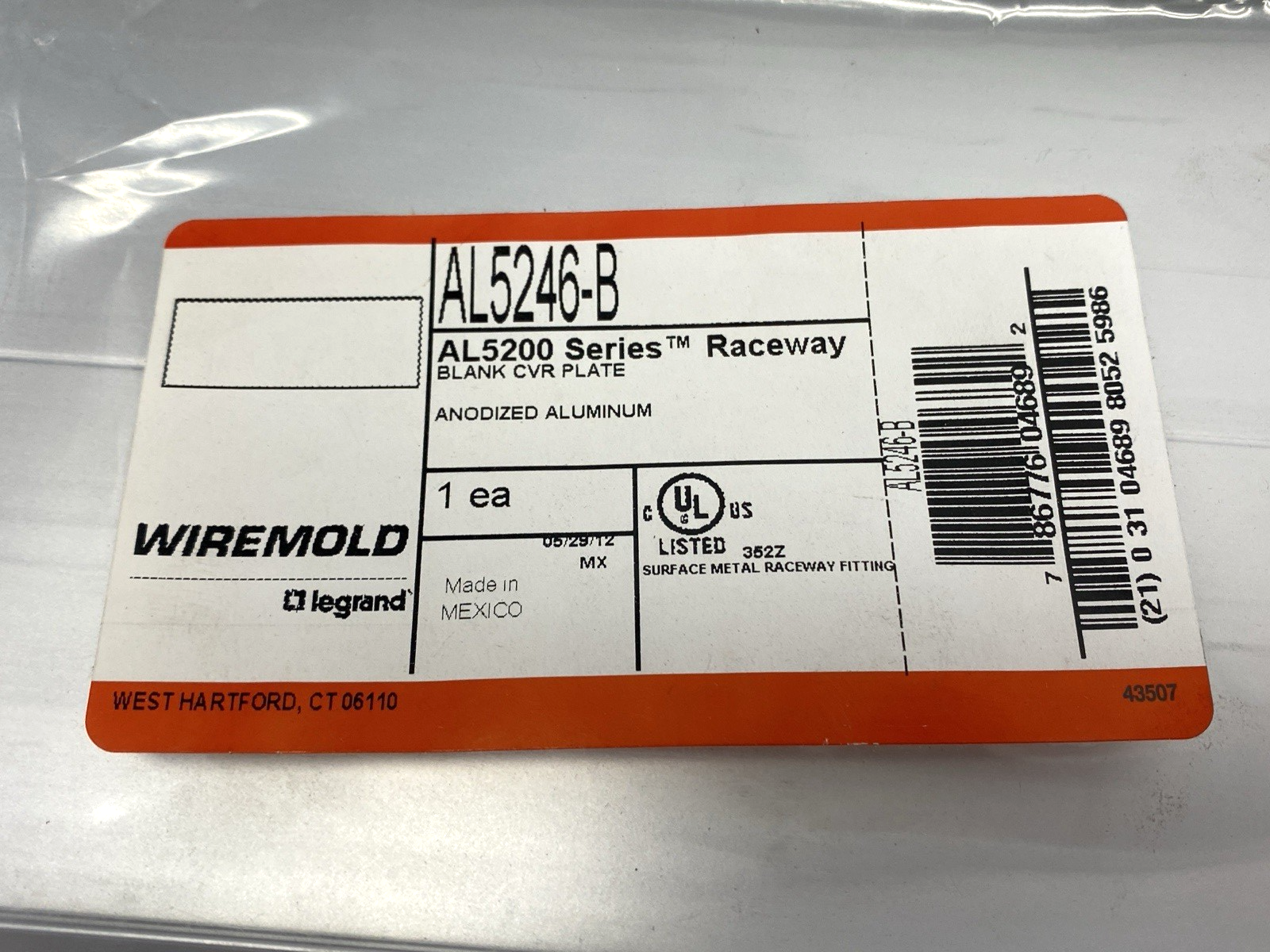 AL5246-B | Legrand Wiremold Aluminum Blank Cover Plate - New - Maverick Industrial Sales