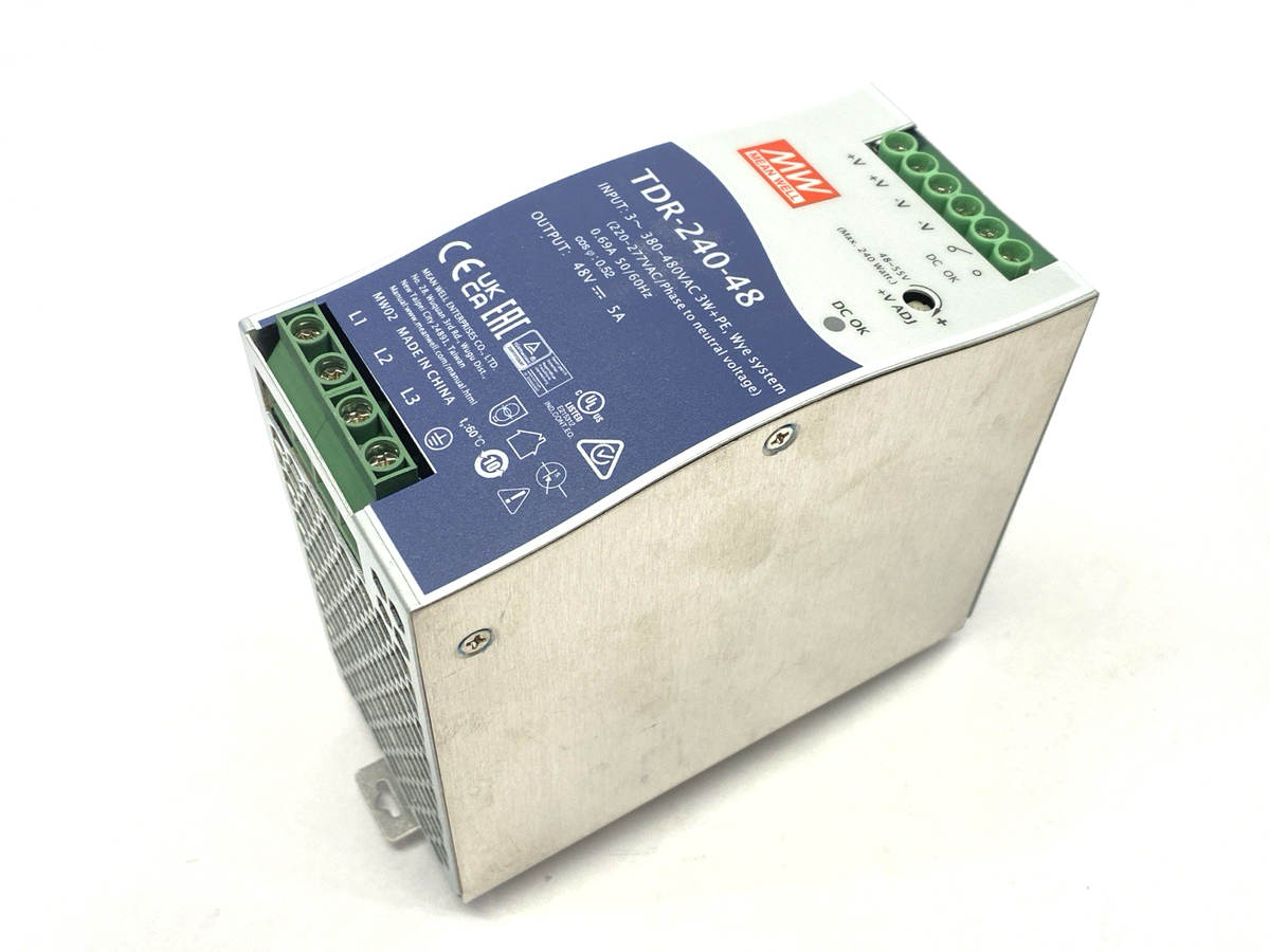 TDR-240-48 | Mean Well Industrial DIN Rail Power Supply 3-Phase 5A 48V 240W - New – Open box - Maverick Industrial Sales
