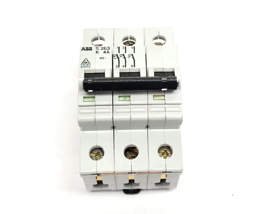 S283-K4,S283-K4A,S 283-K4,S 283 K 4A,S283K4A,S283K4 | ABB S283-K4 Miniature Circuit Breaker 3P 4A 415VAC - Used - Maverick Industrial Sales
