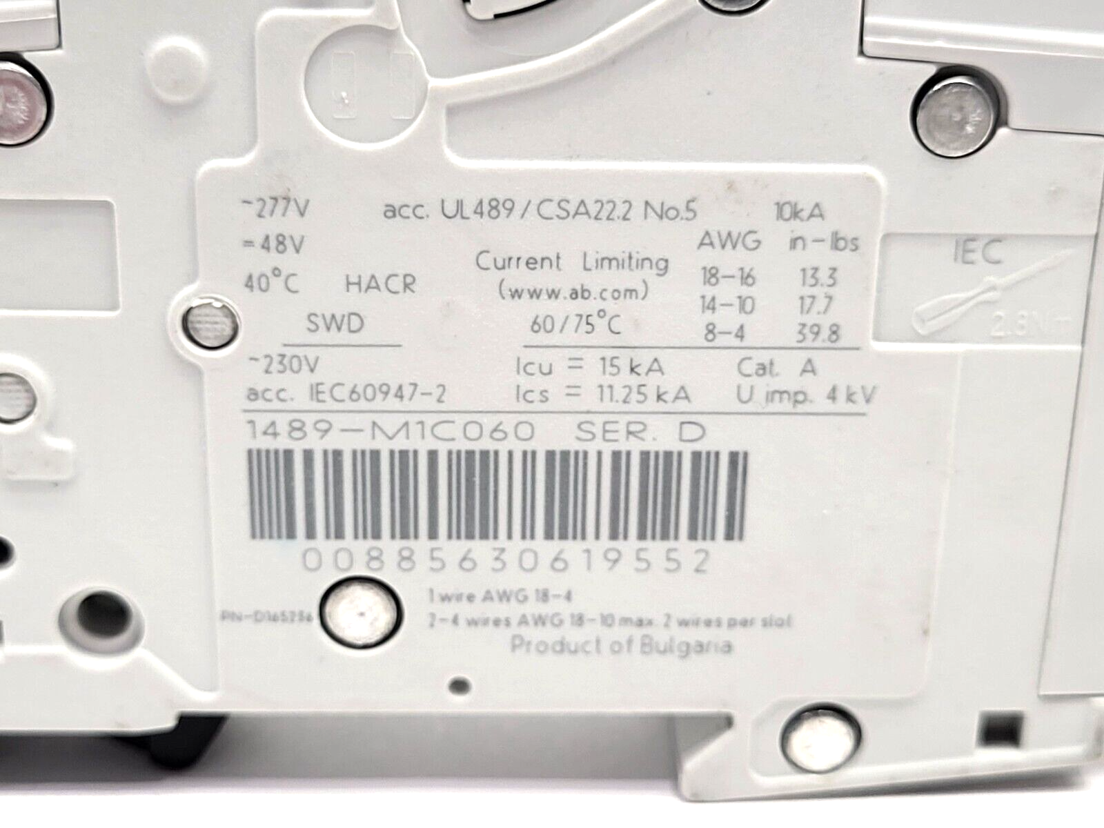 Allen Bradley 1489-M1C060 Ser. D Circuit Breaker 6A 277V 50/60Hz - Maverick Industrial Sales