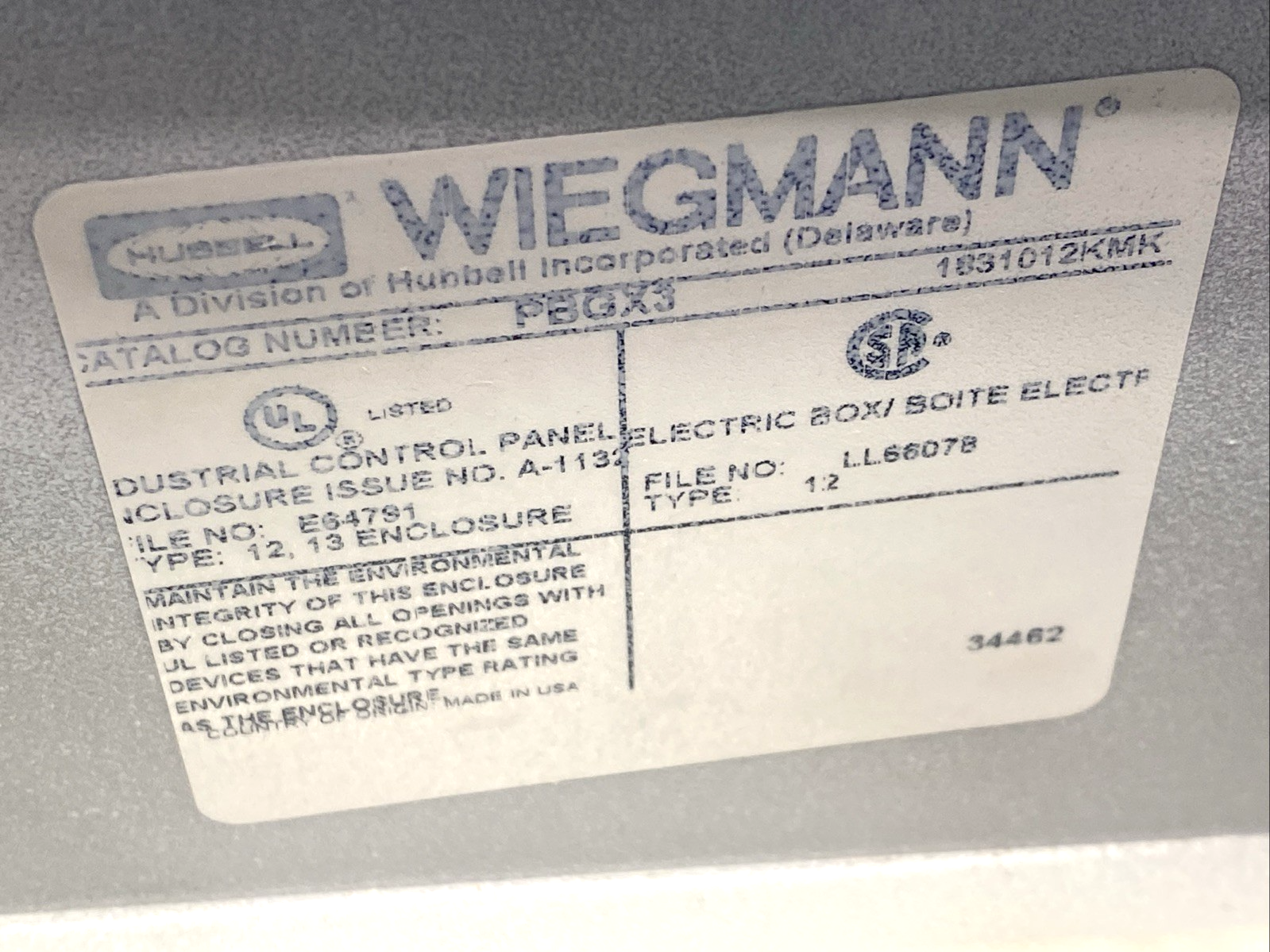 | Wiegmann PBGX3 22mm Pushbutton Enclosure, 3-Button, Steel, Painted Light Gray - Used - Maverick Industrial Sales